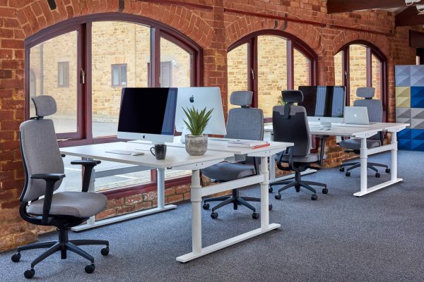 Grey Task Chairs with Headrests in Office