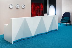 White Gloss REception Desk Alpa in situ