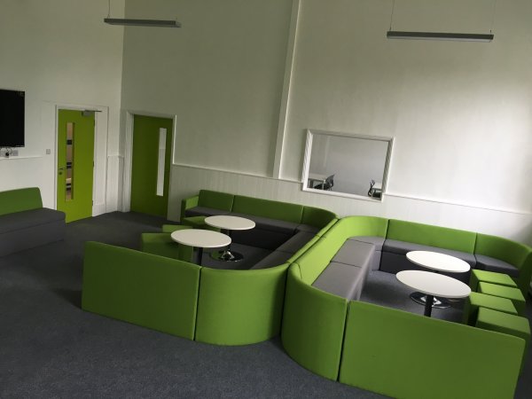 Far Soft Seating Green and Grey in Common Room