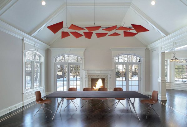 Flap-Acoustic-Panels-Suspended-From-Ceiling-In-Large-Room