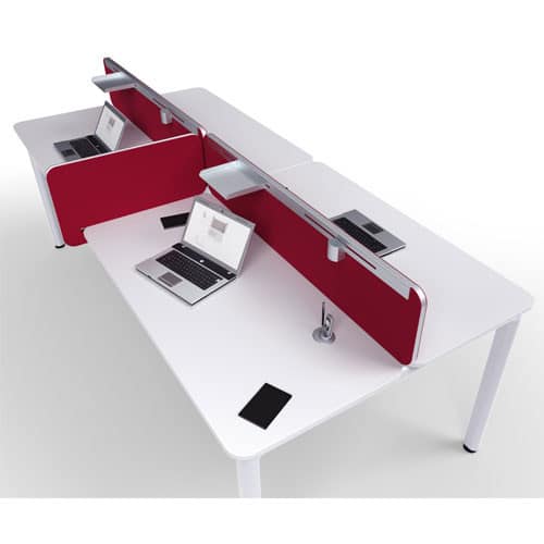 Flite-Red-Fabric-Office-Desk-Divider-Silver-PVC-Trim