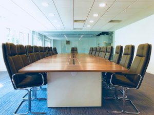 Box base panel end boardroom table