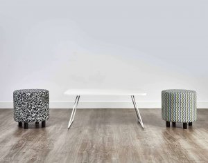 Silver Sled Leg Coffee Table with Stools