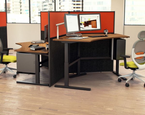 Rise-Height-Adjustable-Sit-Stand-Desk-Angled-Workstation-Back-to-Back-In-Situ