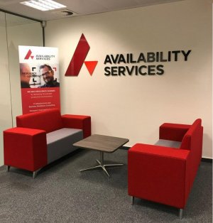 Box Red and Grey Sofa Reception