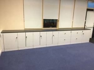 classroom refurb white gloss storgae area