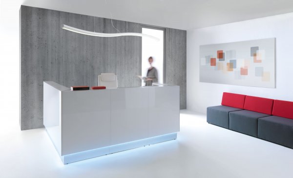 White MDD Linea Reception Desk In Situ