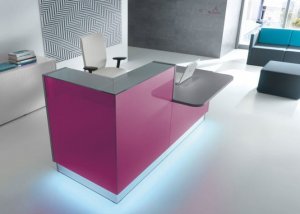 Linea-Fuschia-Glass-Reception-Desk-Downlit-Kickplate