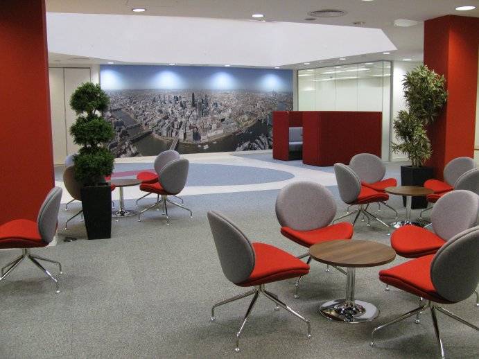 Modern Reception Area Red and Grey